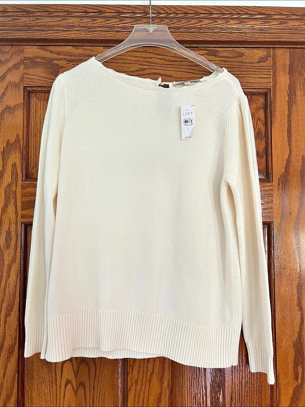 LOFT Cream Knit Crew Neck Sweater Size Large NWT